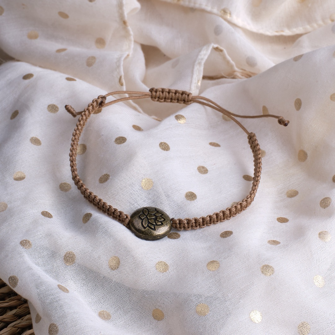 Bronze lotus macrame adjustable bracelet