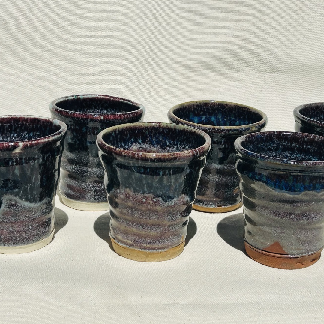 Wave Cups on White Stoneware