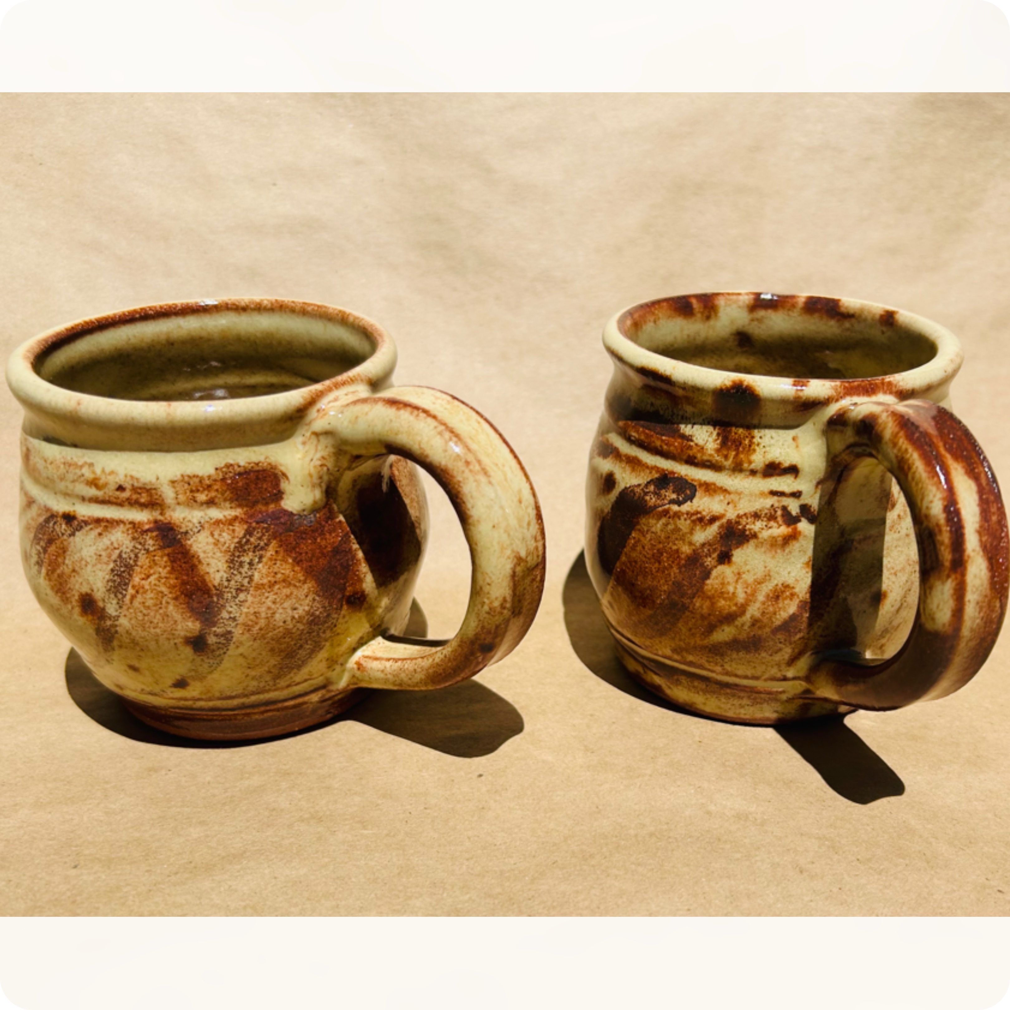 Round and brown mugs