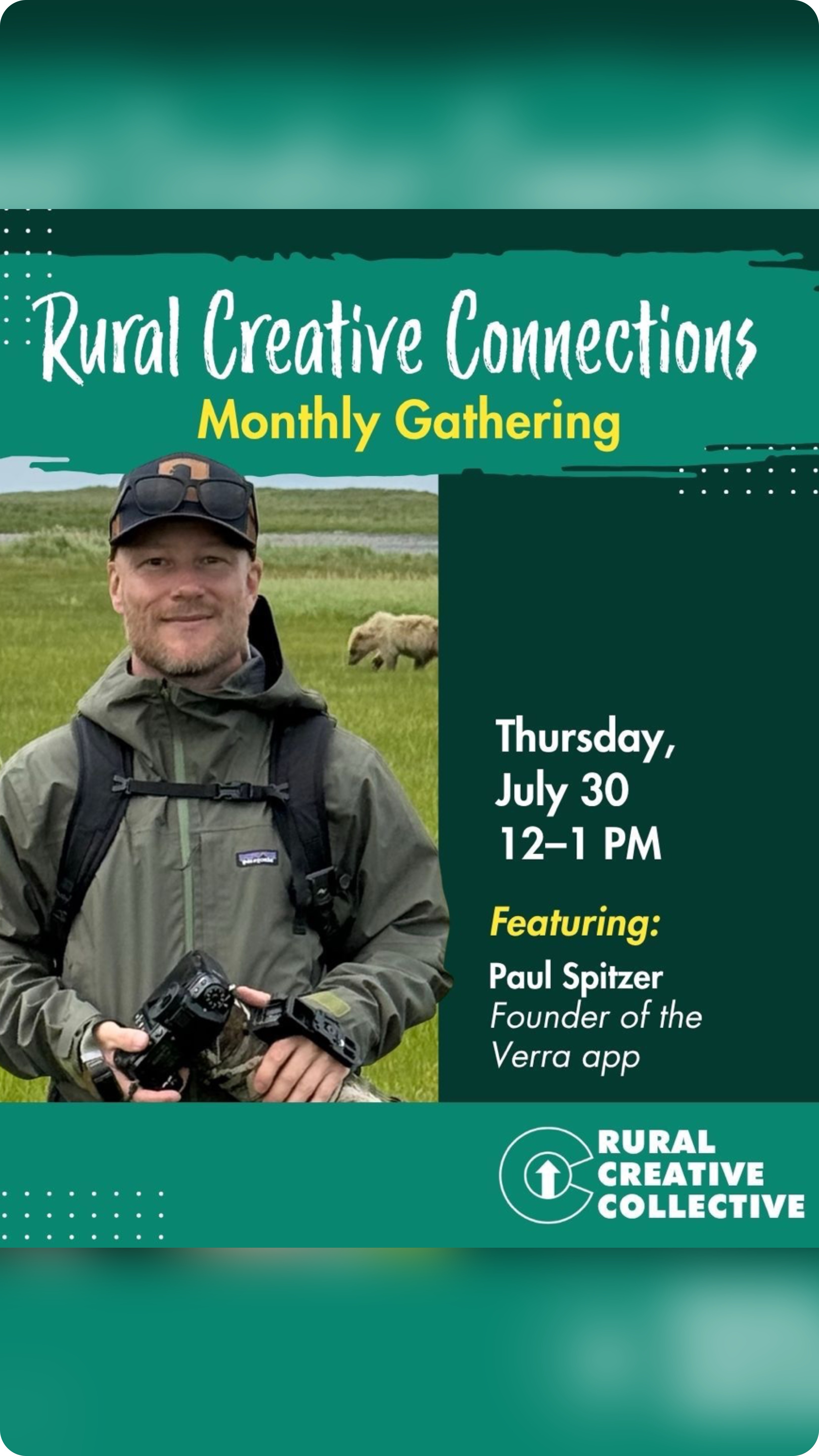 Hi all, Paul here, founder of Verra. On July 30 I'm presenting Verra at Rural Creative Connections, hosted by @startupcolorado and the Rural Creative Collective, a statewide network for artists and creative entrepreneurs in rural Colorado. I'll walk through the app, the story behind it, and where it's headed. It's free and open to everyone, so if you've ever wondered why Verra exists, come join. Link in bio. @verra