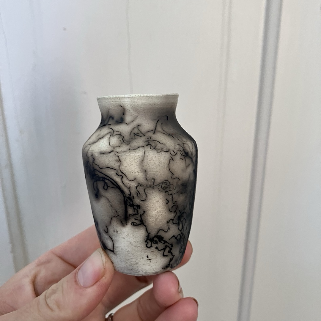 Tiny raku horse-hair vase - image 1