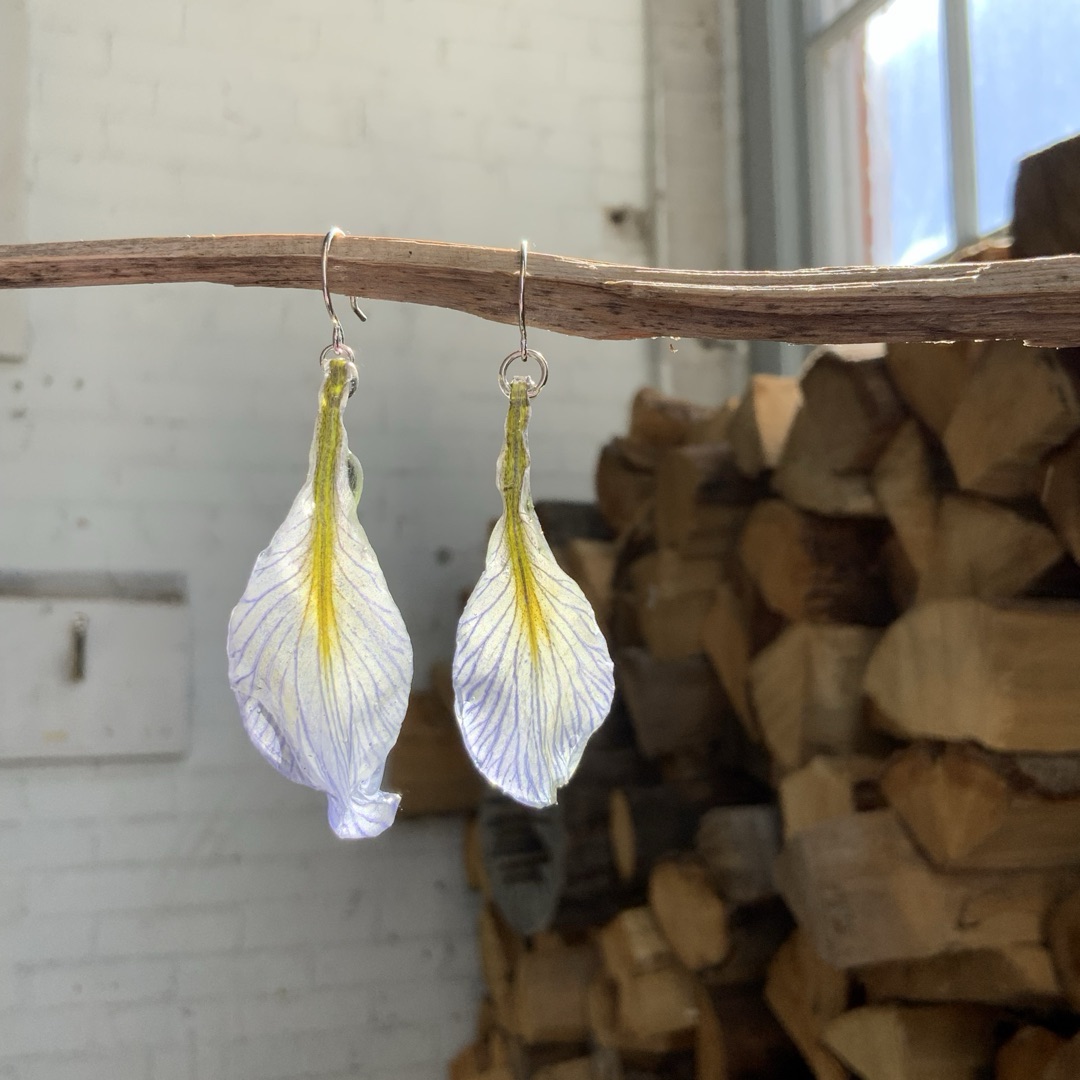 Wildflower jewelry iris petal earrings