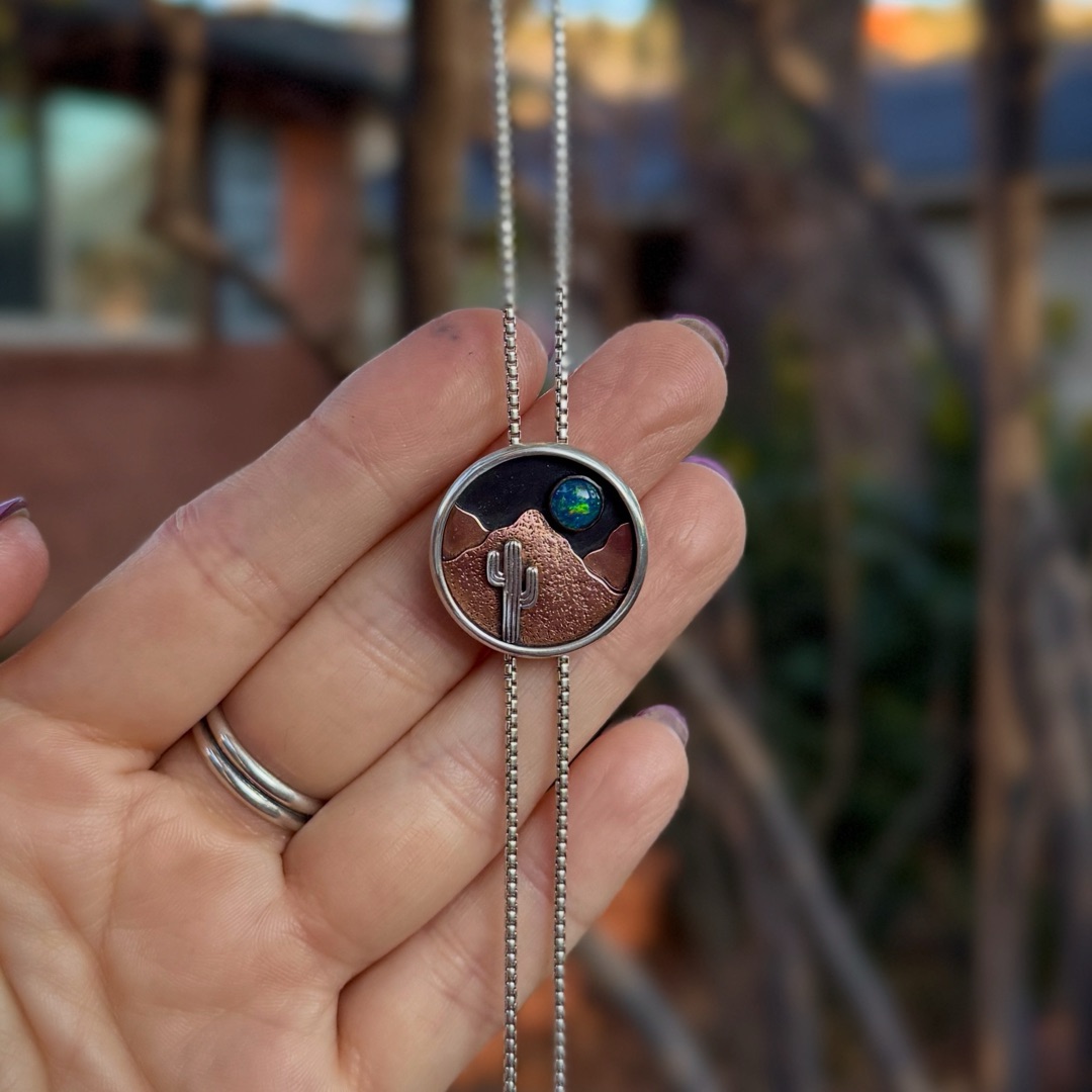 Sterling Silver, Copper, & Opal Triplet Desert Chain Bolo - image 1
